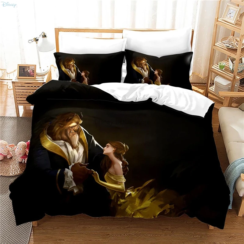 Beauty and The Beast Cartoon Bedding Set Twin Full Queen King Size Comforter Cover Set with Pillowcase Adult Kids Duvet Covers