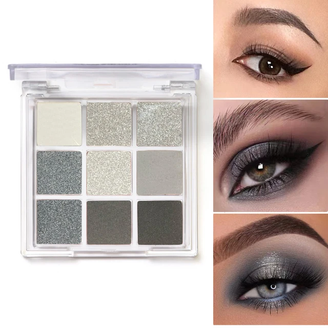 9 Gray Smoky Matte Glitter Eyeshadow Palette Black Eyeshadow Smoky