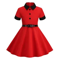 Robe de princesse Vintage pour petites filles, col rabattu, manches courtes, robe de soirée avec ceinture, rétro, robe trapèze Rockabilly des années 50 3