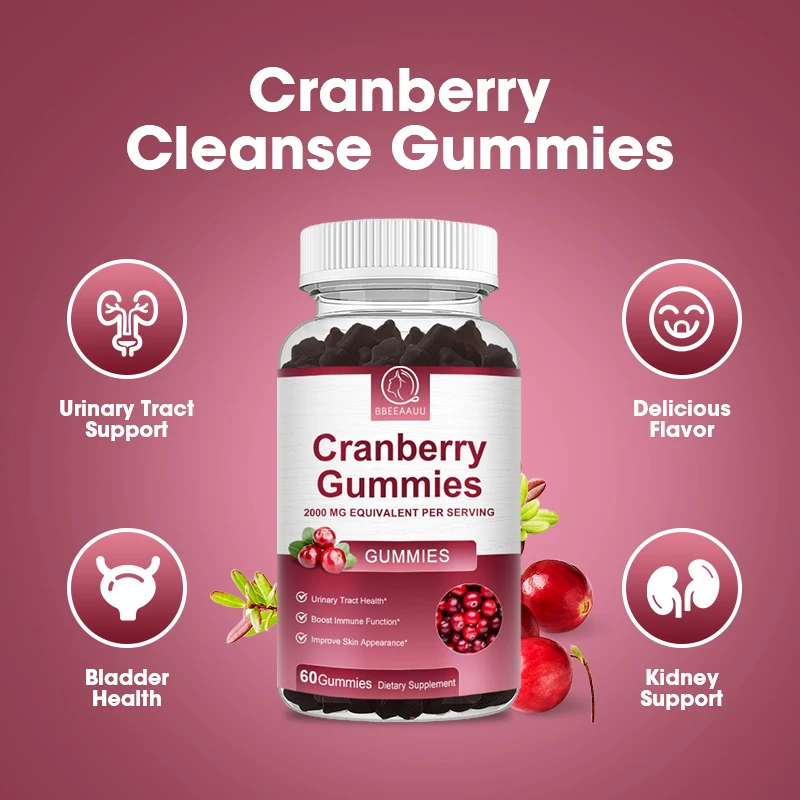 BBEEAAUU Vitamin C Cranberry Gummies Urinary Health Gummies 200mg Supports Bladder, Kidney, and Urinary Health
