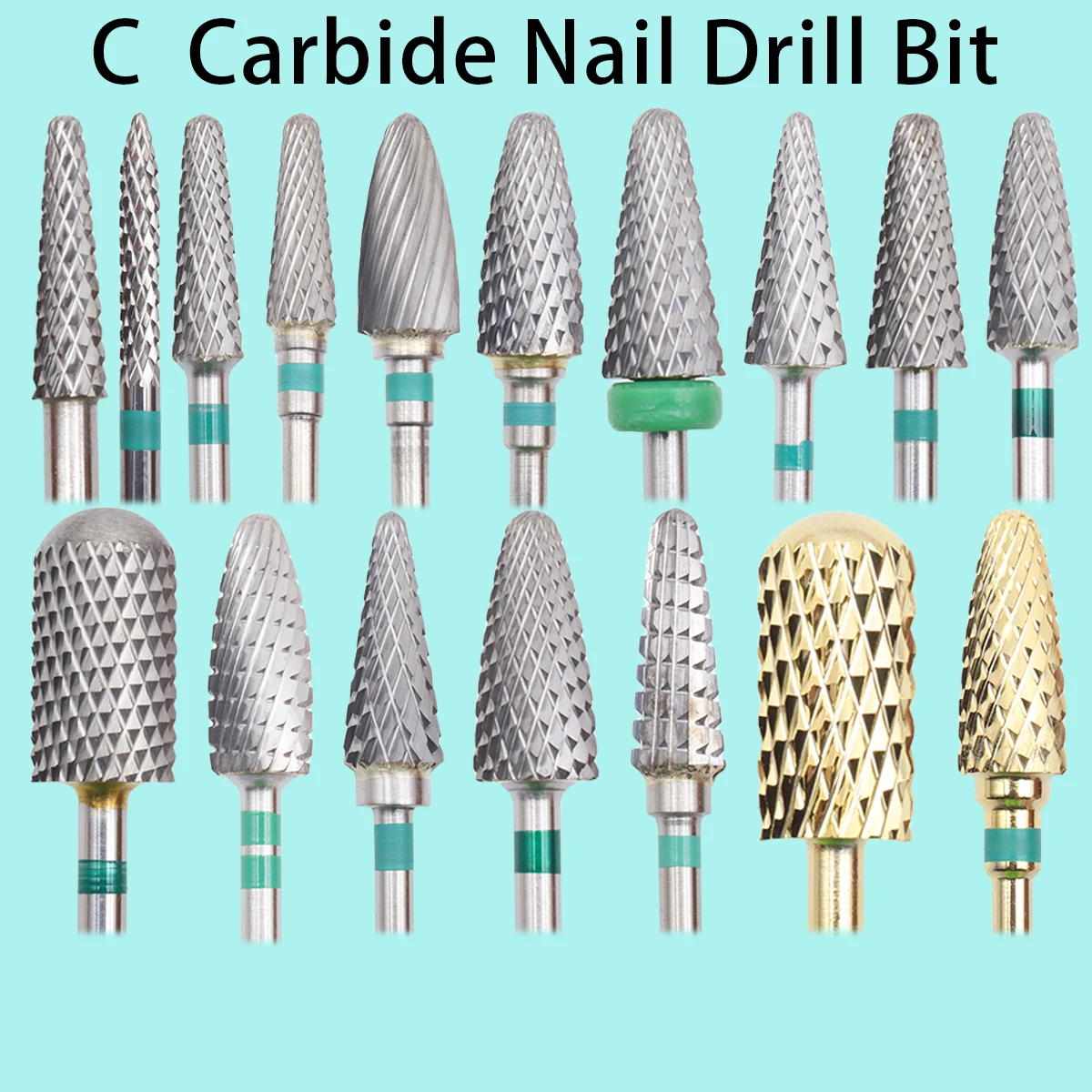 Green Tungsten Carbide Nail Drill Bit Milling Cutter Eletric Manicure Machine Equipment Cuticle Clean 7pcs set ceramic milling cutter rainbow tungsten carbide nail drill bits carbide cuticle clean manicure and pedicure tools