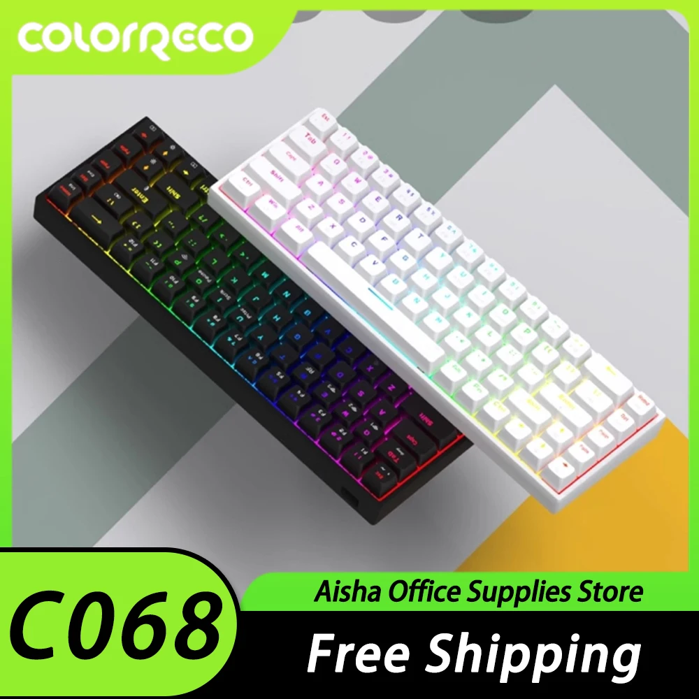 

ColorReco 68 Mechanical Keyboard Three Mode RGB Backlit Wireless Gaming Keyboard Hot Swap Ergonomics PC Gamer Accessories Gifts