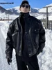 Mauroicardi Autumn Winter Waterproof Windproof Oversized Thickened Warm Black Faux Leather Jacket Men Zip Up Casual Cool Fashion 4