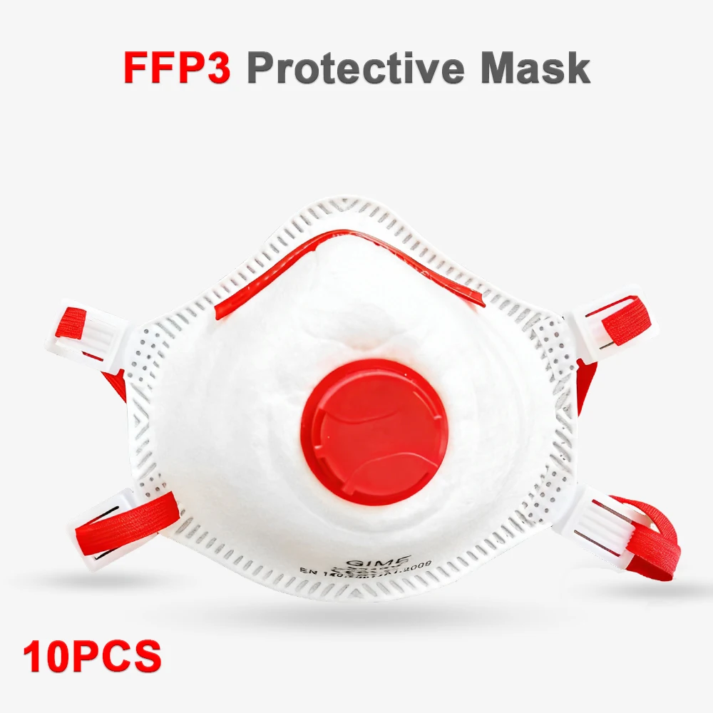 Masque FFP3 jetable avec valve, vue latérale avec sangle et valve respiratoire.