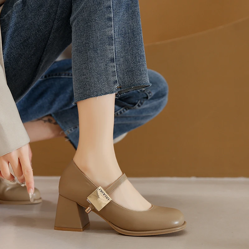 NEW Women Mary Janes Shoes Summer Lolita High Heels Shose New Designer Brand Dress Shallow Shoes Chunky Femme Pumps Plus Size 45