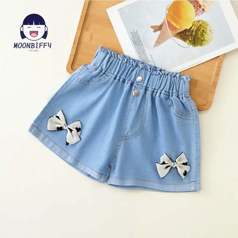 Kids Shorts Girls Denim Shorts Summer Cartoon Fashion Cute Floral Lace All-match Children's Pants Girls Denim Teenagers