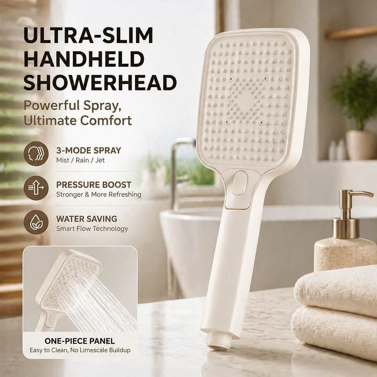 3 Mode Adjustable High Pressure Handheld Shower Head, Large Flow Water Saving Rainfall Spray Nozzle,Universal Bathroom Accessory 1