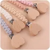 Handmade Crochet Cotton Baby Pacifier Chain Wooden Heart Shape Dummy Holder Clip For Teething Nursing Chewing Toys Shower Gift 3