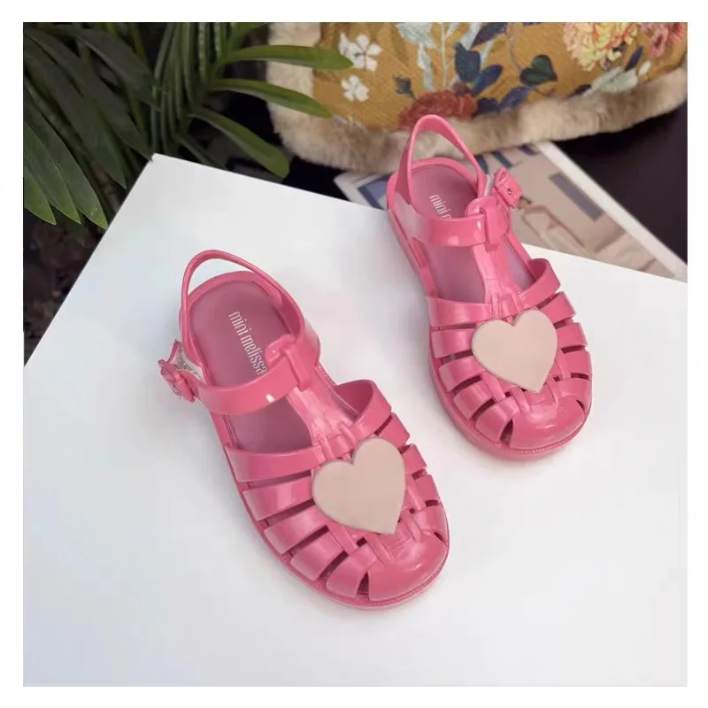 Mini Melissa Girl Brazi Summer Jelly Shoes Little Baby Toddler Fashion Love Heart Soft Sole Roma Sandals Kids Anti-Slip Valentin 3