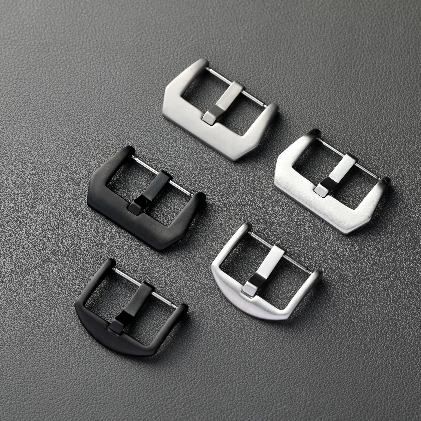 Premium Stainless Steel & Black Titanium Buckle with Genuine Leather Watch Strap - Silver/Black