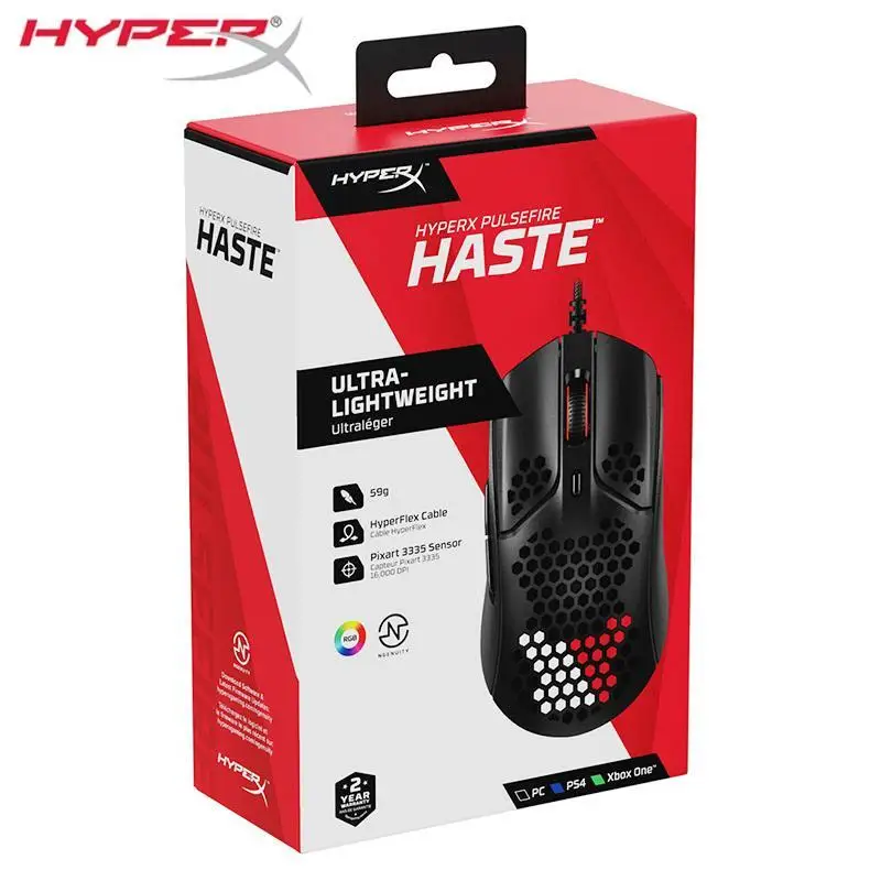 Kingston-mouse para Jogos Hyperx Pulsefire Haste Rgb 16000 Dpi Fio Usb Mouse de Computador Sensor Pixart 3335 para pc Ps4 e Xbox One