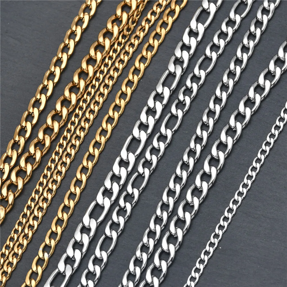 Stainless Steel Figaro Link Chain Necklace 3-6MM 50cm 60cm 70cm Silver Color For Men Women