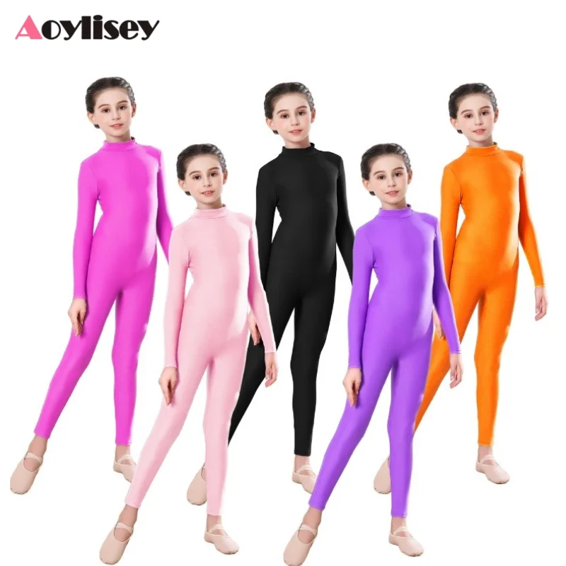 Kids Ballet Skate Dance Wear Girls Gymnastics Bodysuit Long Sleeve Bodysuit Children Jumpsuit Wear Training Performance