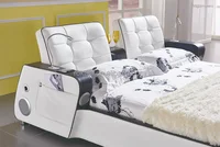 Les lits de luxe modernes de chambre à coucher de meubles indiens ont une chambre à coucher en cuir légère de LED avec USB 5