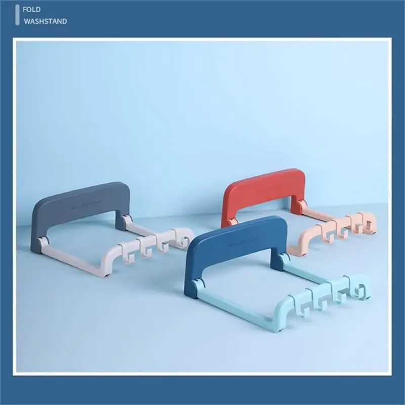 

Self-adhesive Hooks Foldable Washbasin Stand with 4 Storage Hooks Bathroom Basin Storage Rack Holder Save Space Holders