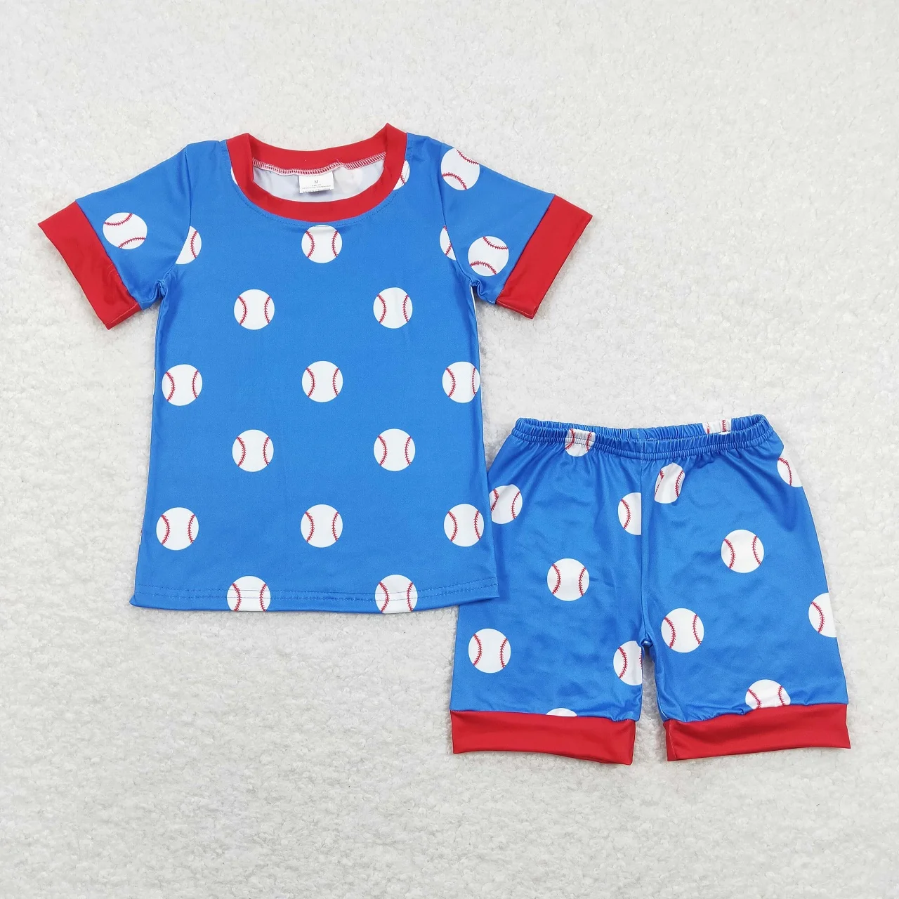 Wholesale Children Summer Blue Pajamas Set Short Sleeves Baseball Ball Shirt Kids Shorts Outfit Matching Baby Boy Girl Sleepwear