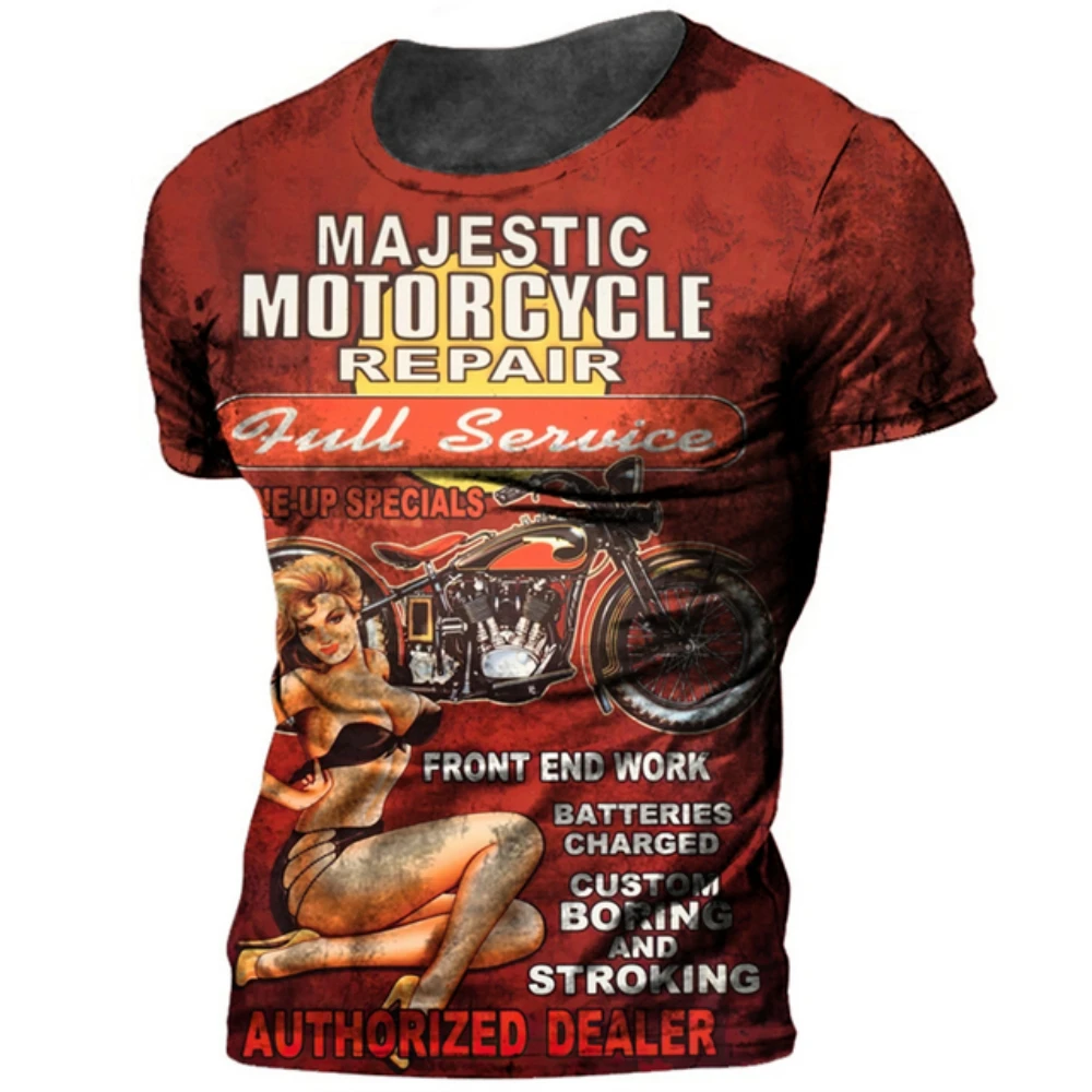 

3D Racing Girl Short Sleeve Top Street Men's Bicycle T-shirt Plus Size T-shirt Men's Clothing Retro Motorcycle Men's T-shirt