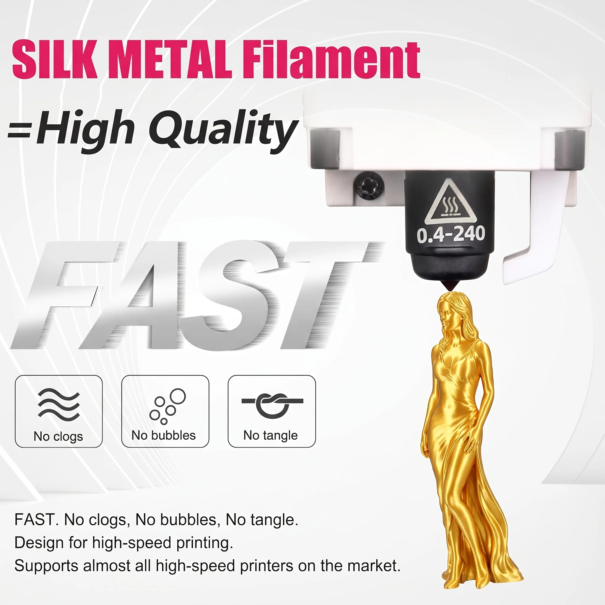 1.75mm 실크 PLA 3D 프린터 필라멘트 번들, 실크 브론즈/골드/실버/실크 구리, 200/250/500/1000g