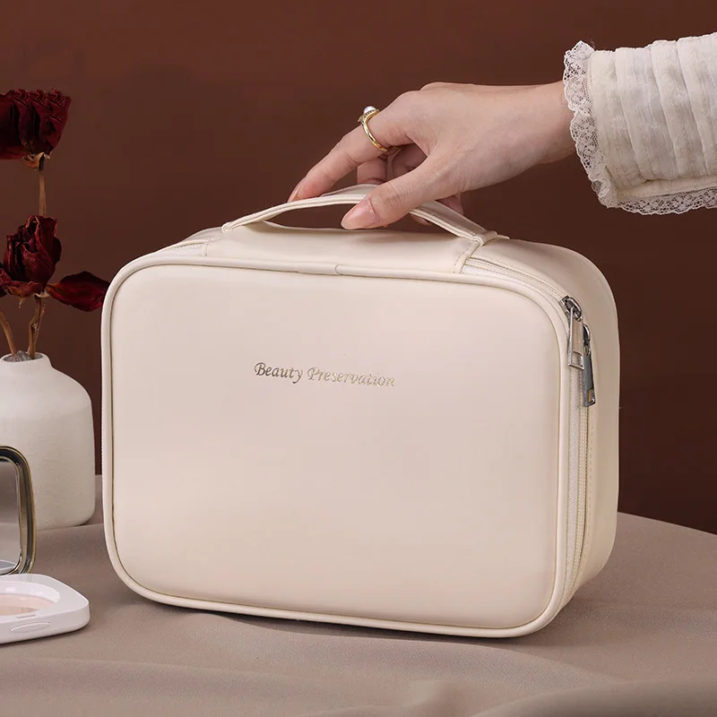 PU Large Capacity Tote Makeup Bag Portable Travel Organizer Tolietry Cosmetic Storage Bag Luxury Women Double Layer Pouch 6