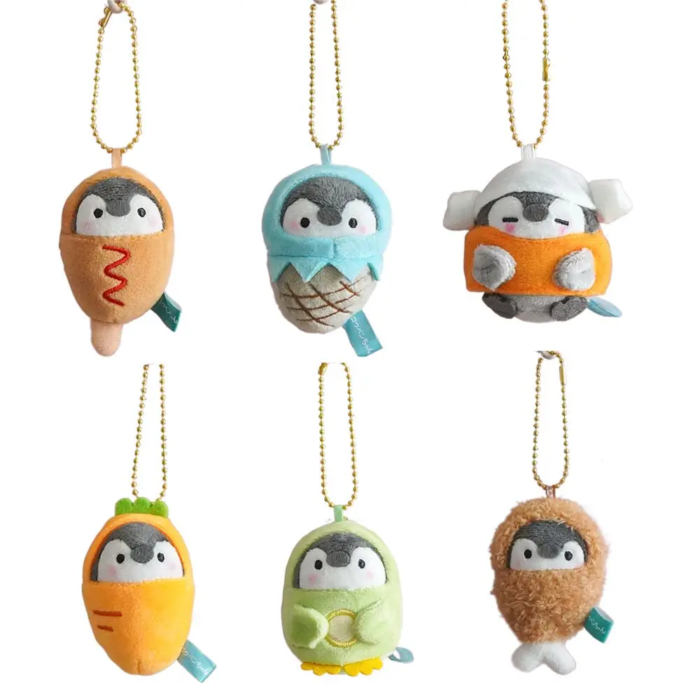 1 PC Kawaii Cross-dressing Penguin Food Series Plush Doll Key Buckle Carrot Ice Cream Drumstick Hot Dog Pendant Keychains