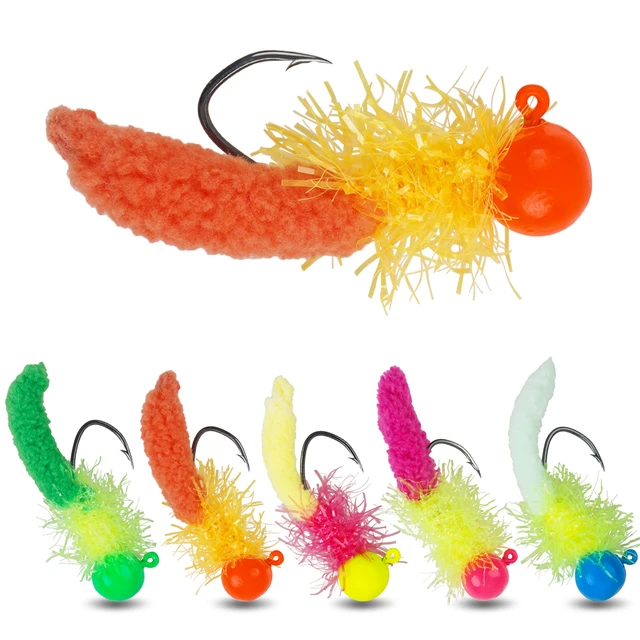 10Pcs Crappie Jigs Fishing Lures with Feather Maggot Baits Crank Jig Head  Hook Fly Fishing Lures