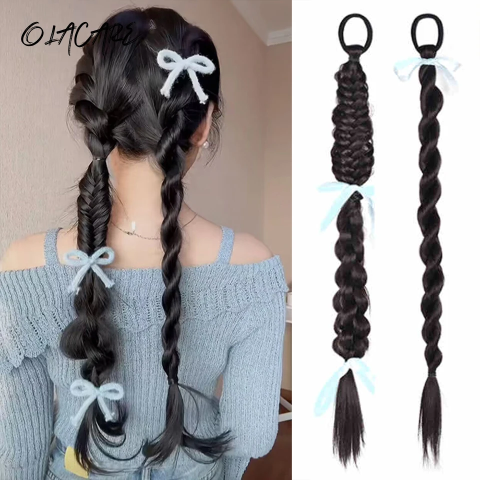 Synthetic Hair Long Twist Braid Extensions Colorful Ponytail
