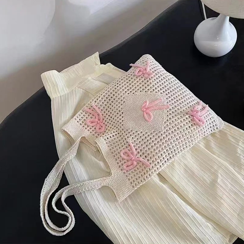 Large Capacity Crochet Beach Tote Bag Women Knitted Shoulder Bag Woven Hobo Bag Hollow Out Handbag for Party Vacation