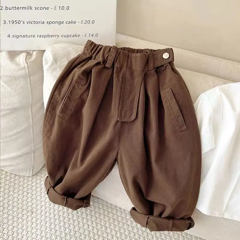Kids Pants Spring and Autumn Children's Pants Korean Boys and Girls Solid Color Diagonal Pocket Loose Trousers
