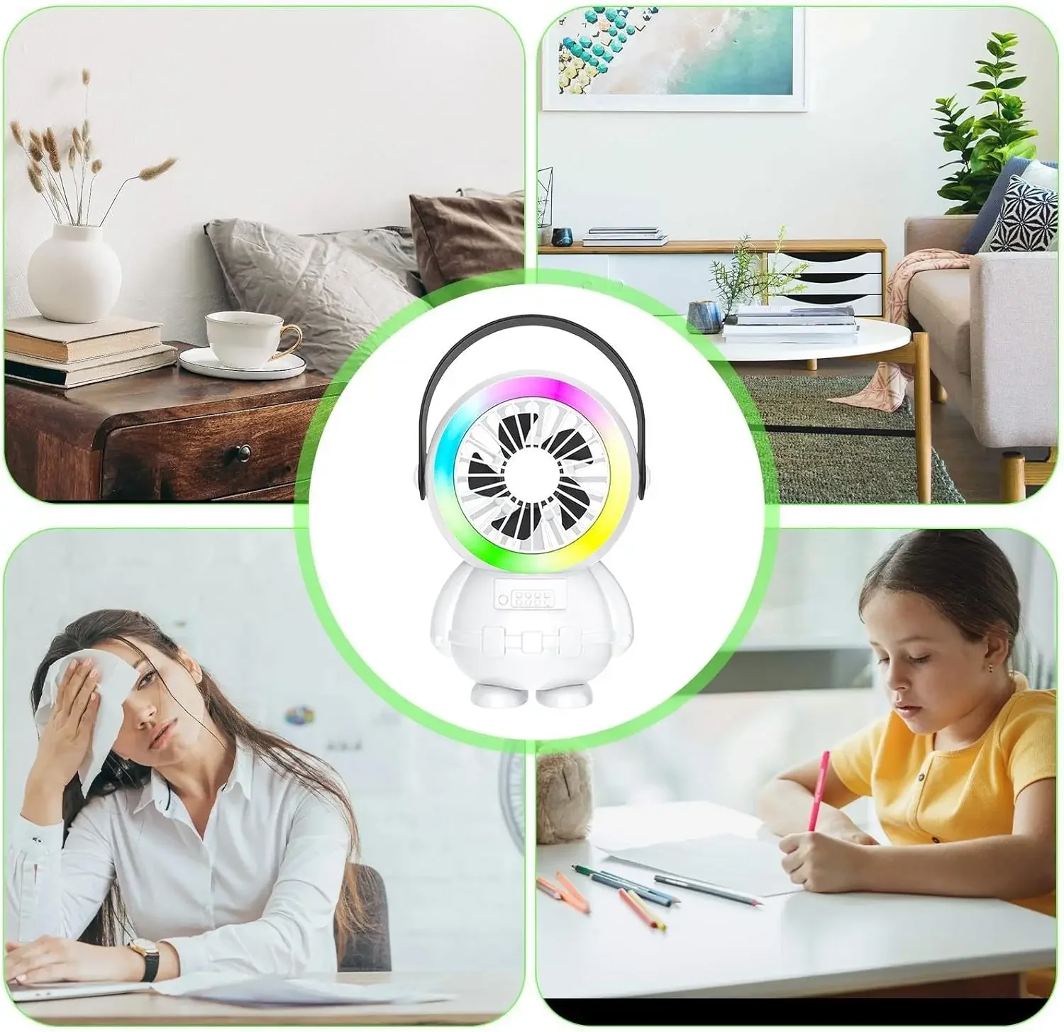 Spaceman Desktop Fan USB Portable 3 Speeds Small Personal Fan with Light for Home Office Travel Dormitory Cooling