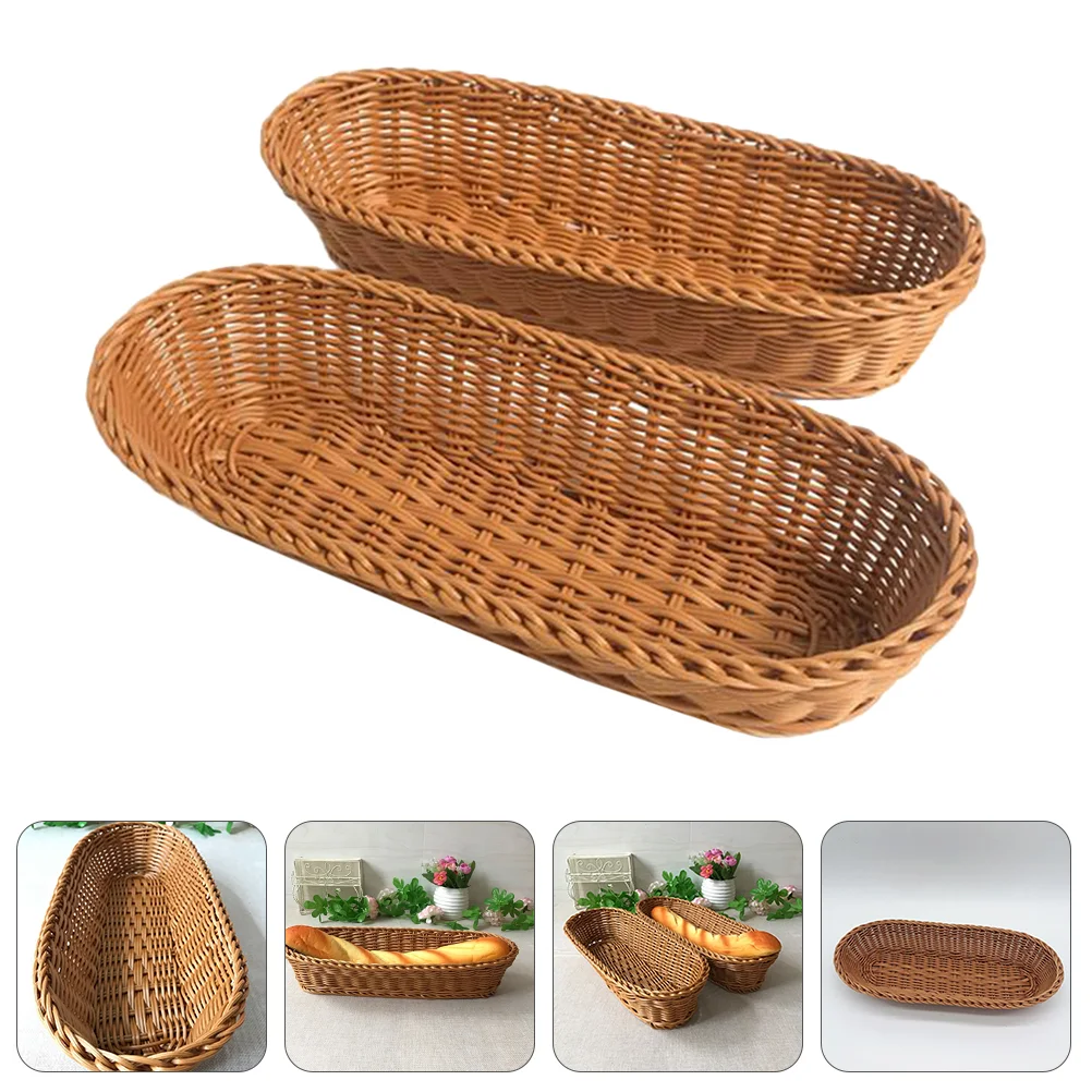 

2 Pcs Food Bread Basket Decor Rattan Serving Tray Plastic Imitation Woven Baskets