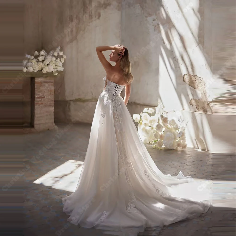 2025 Sexy Wedding Dresses Elegant A-Line Bridal For Guest Lace Sleeveless Latest launched Without Gloves Women Robes Customized 2