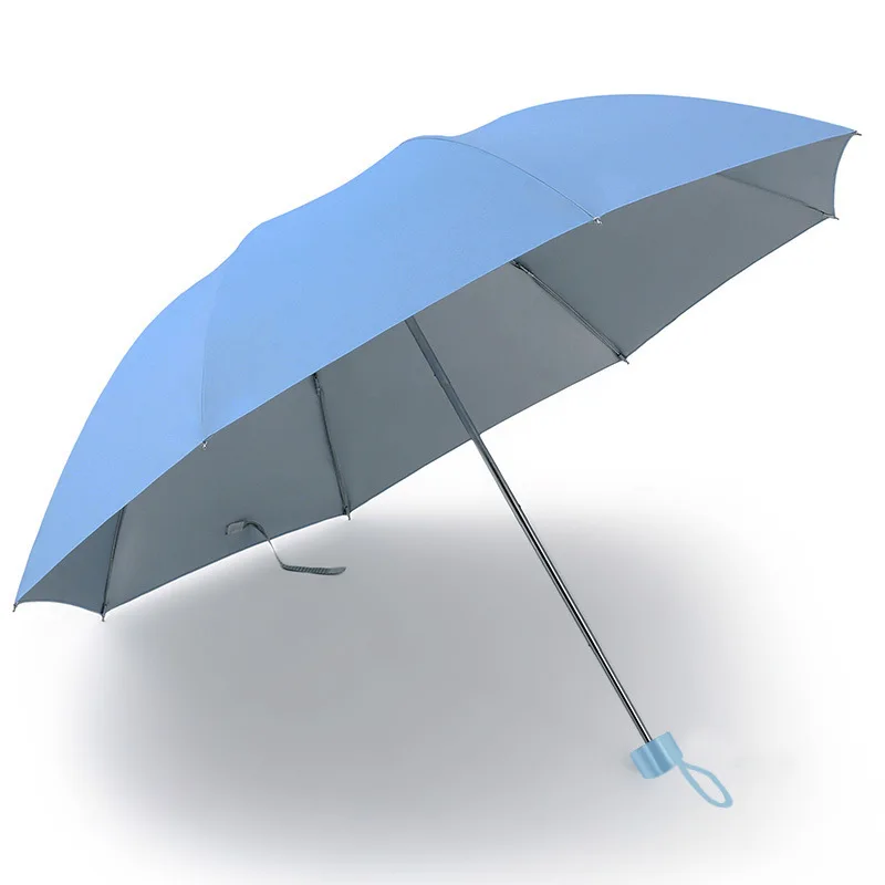 Silver Rubber Sun Umbrella 8/10K 3-Folding Solid color UV clear Protective Sunny Umbrella