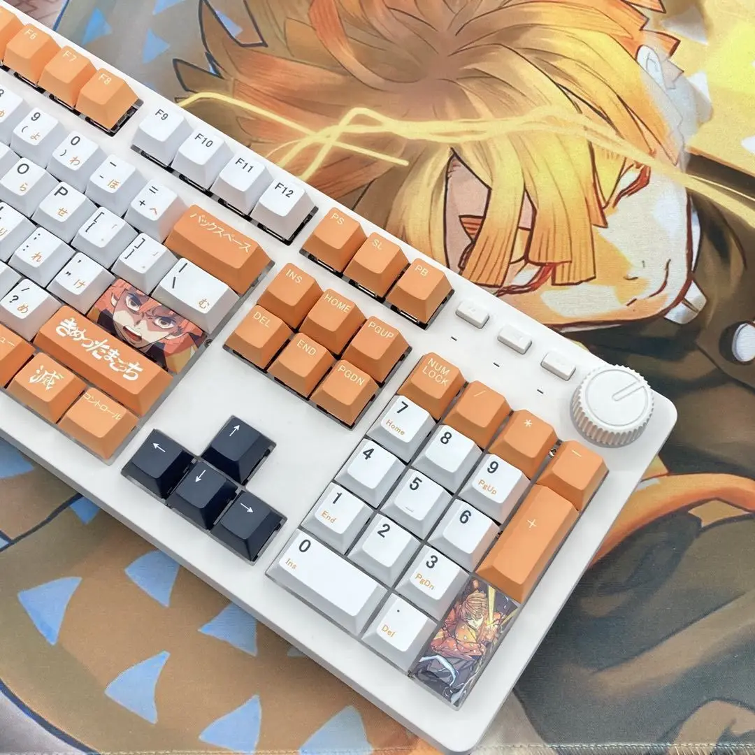 Keycap Personalizado do Perfil da Cereja do Material das Chaves Pbt dos Keycaps 128 de Agatsuma Zenitsu do Assassino do Demônio para o Teclado Mecânico do Interruptor de mx - Imagem 3