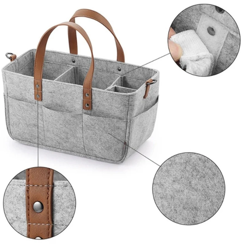 

Kids Storage Carrier Baby Felt Storage Nursery Basket Infant Diaper Bag With Handle Caddy Changing Nappy Large Pocket 2023