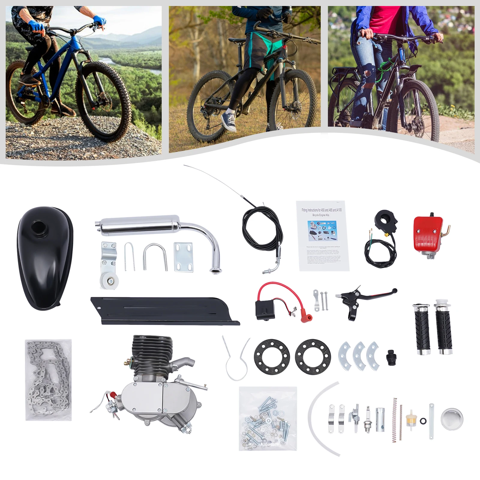 

100cc 2Stroke Bicycle Engine Kit For DIY Electric Motorized Bicycle Mountain Pocket Bike Complete Gasonline Engine Set Motor Kit