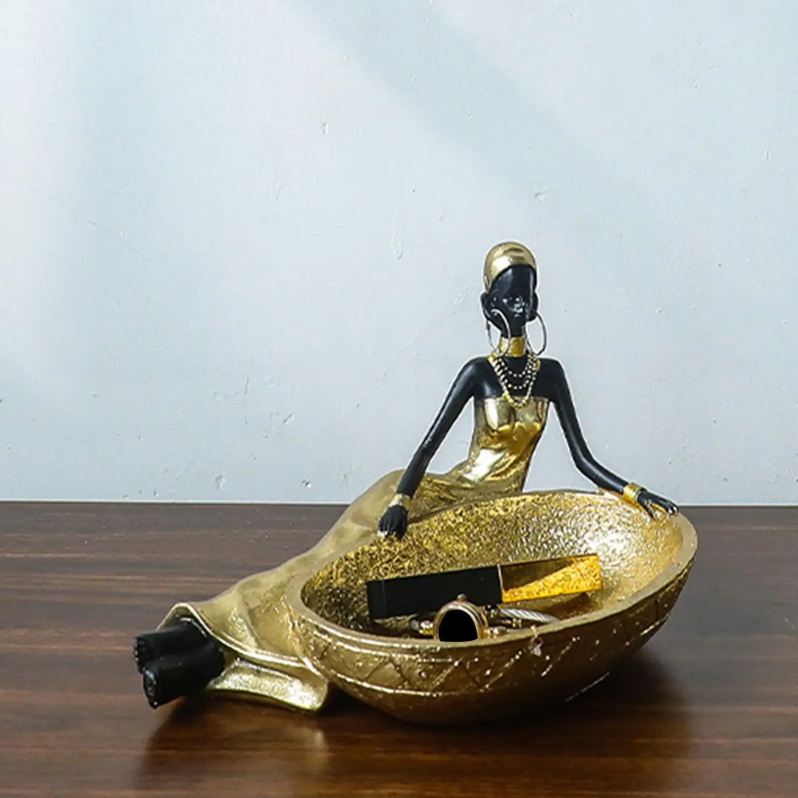 African Figurine Girl Statue with Serving Tray Multifunctional,Home Decoration,African Statue and Sculpture for Home Bedroom
