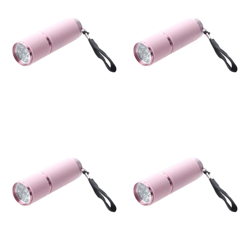 

4X Outdoor Mini Pink Rubber Coated 9-LED Flashlight Torch
