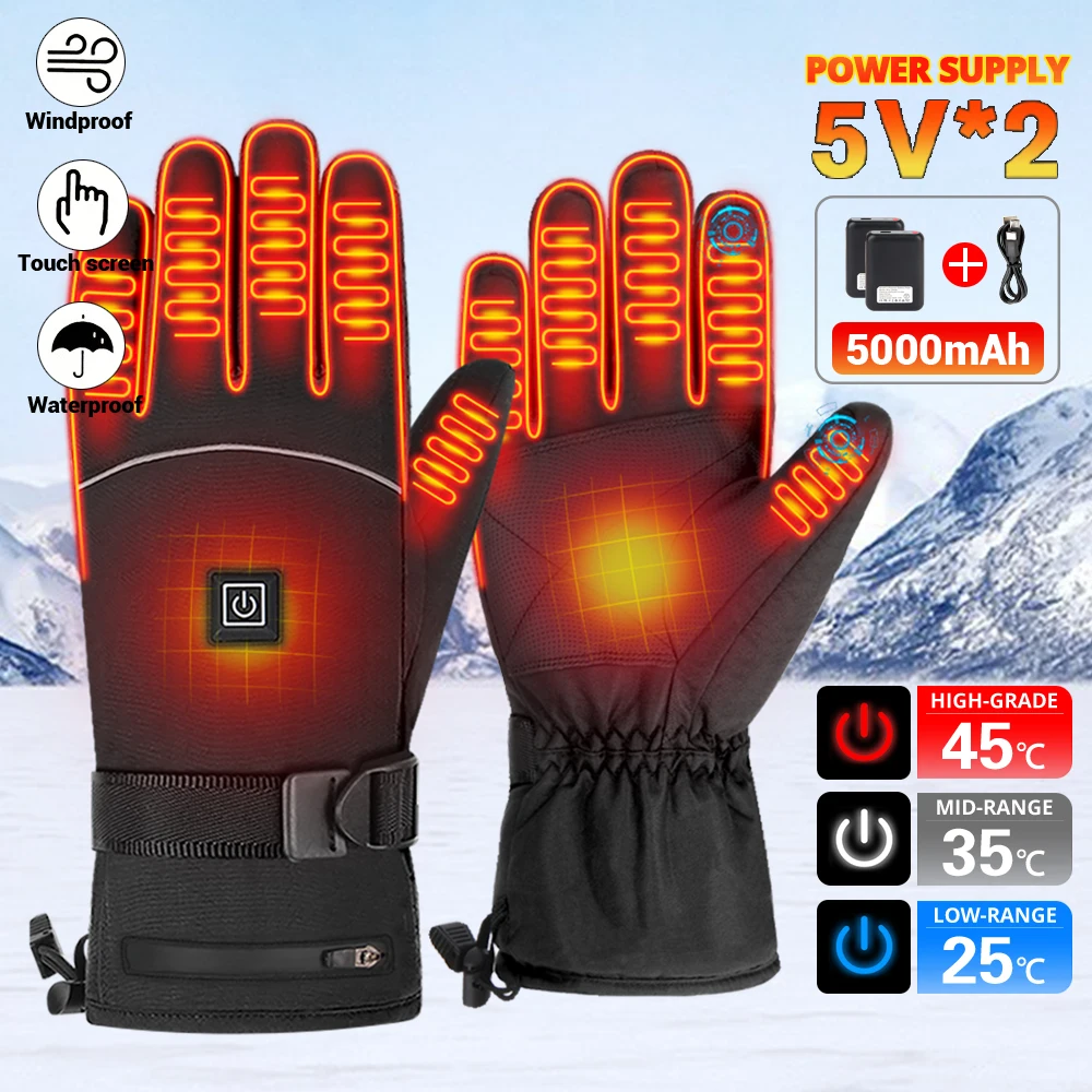 

Men Heated Gloves Ski Gloves USB Rechargeable Winter Thermal Gloves Motorcycle Touchscreen Electric Heating Gloves Snowmobile