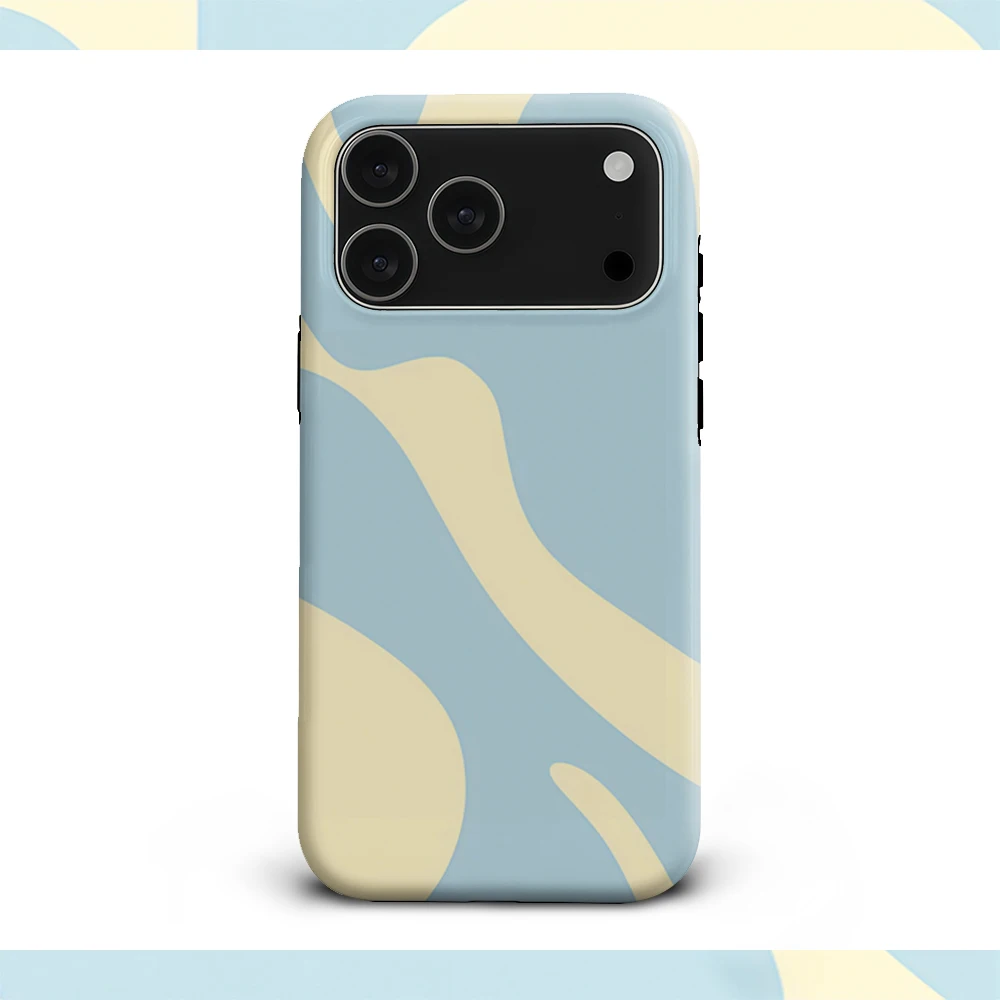 Luxury Double-Layer Phone Case with Blue and Yellow Wave Design