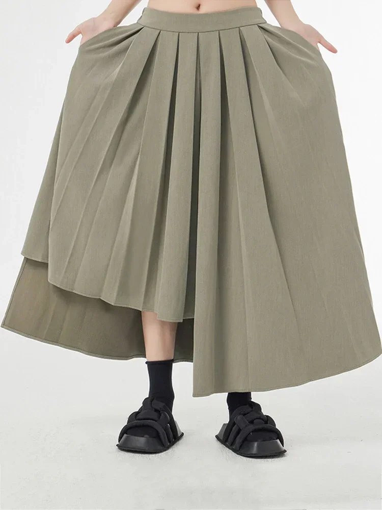 

XITAO Asymmetrical Pleated Casual Skirt Solid Color Temperament Elastic Waist Spring New Arrival Simplicity Women Skirt HQQ0453