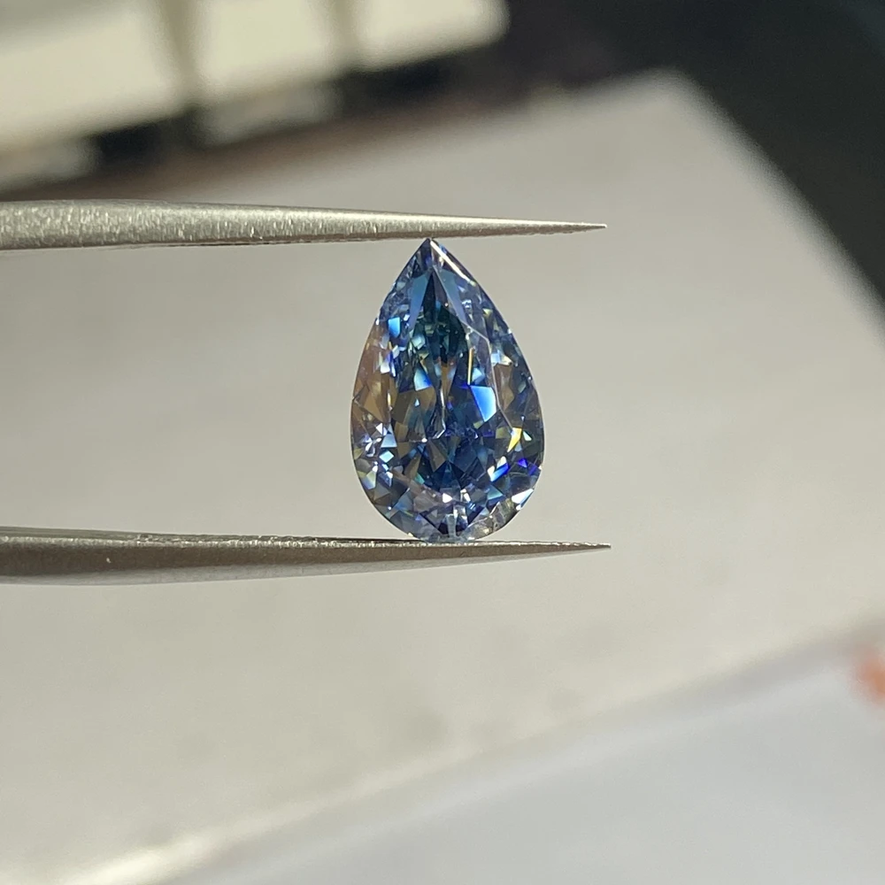 Meisidian  9x13mm 4Carat Water Drop Pear Iced Crushed Cut Loose Moissanite New Color Dark Blue Diamond