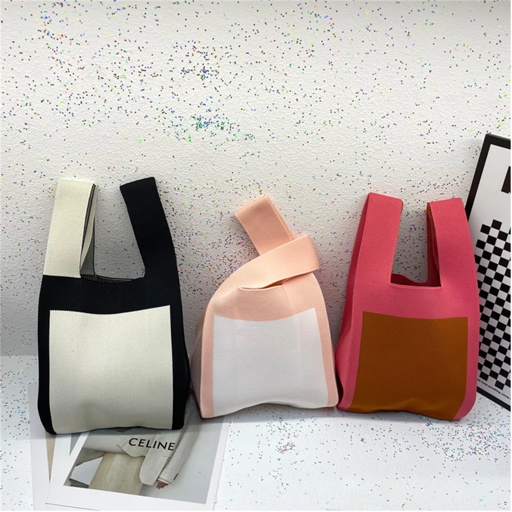 Large Capacity Knit Handbag Women Shoulder Bag Female Casual Simple Stripe  Plaid Tote Bag Student Reusable Canvas Shopping Bag _ - AliExpress Mobile