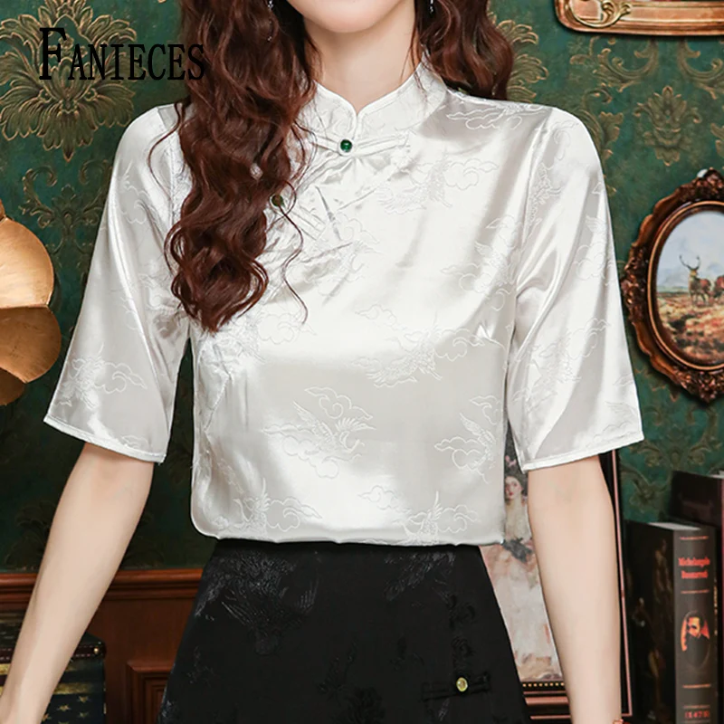 

FANIECES рубашки и блузки в китайском стиле кружевная Женская мода 2024 Новые Летние повседневные женские блузки с коротким рукавом