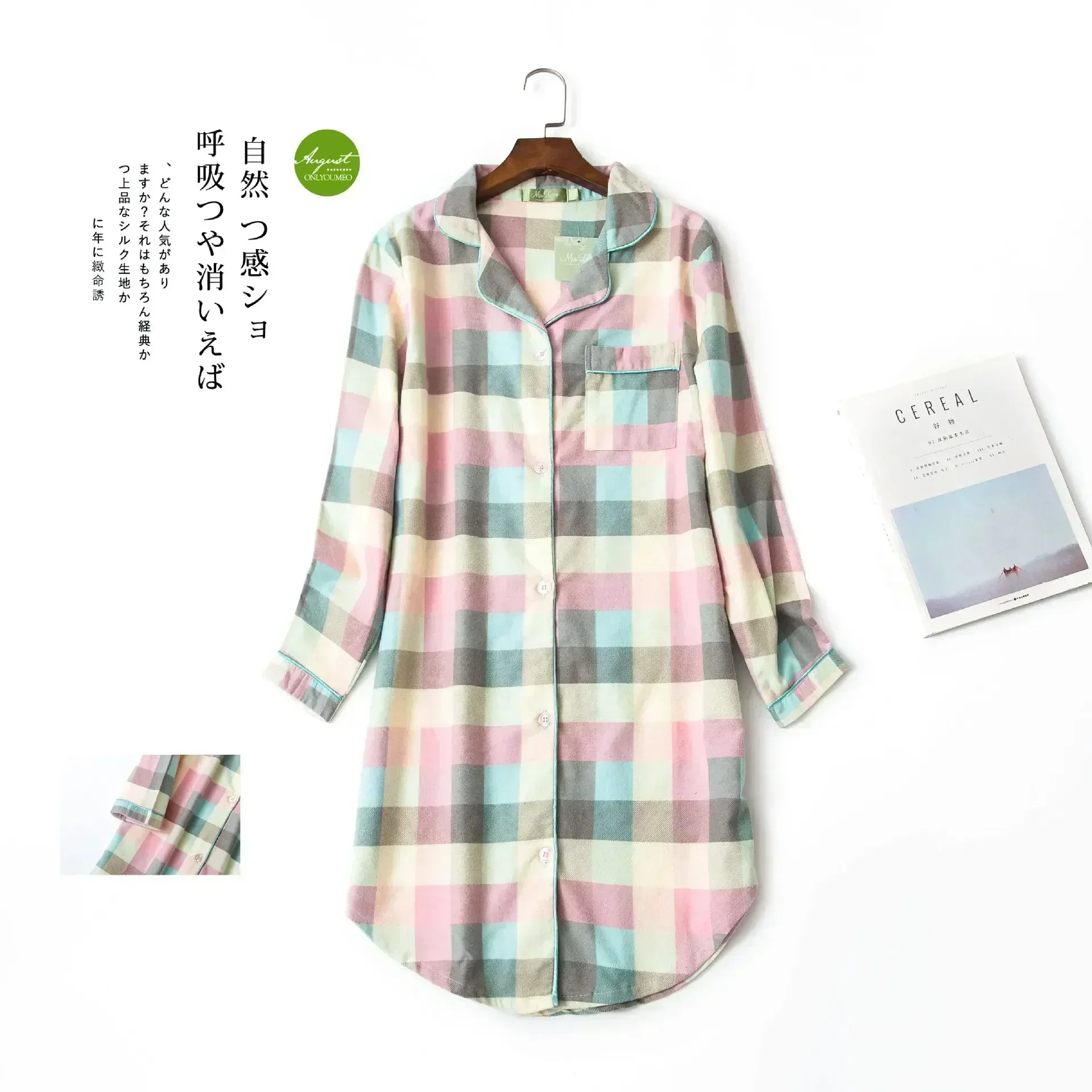 Women Nightgowns Women Nightdresses Sleeping Dress Flannel Cotton Home Nightdress Cardigan Shirt Night Dress Cute Cartoon Plaid Design Sleepwear Fashion Sleeping Shirt Woman