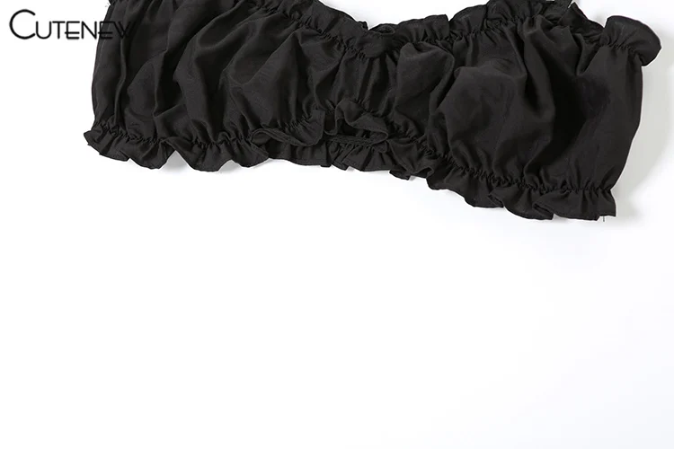 Shirring Trim Women 2 Piece Summer Unique Fashion Solid Crop Camisoles+Elastic Waist Pants Female Matching Sexy Clubwear