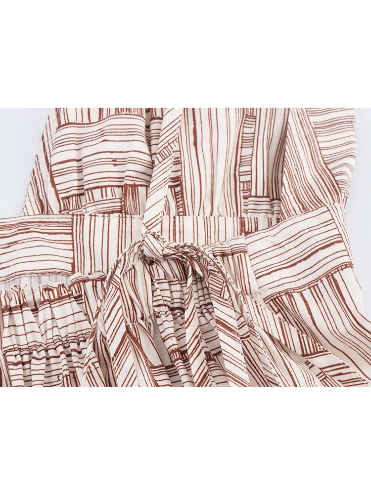 TFMLN Women V Neck Pleated Sling Long Dresses Summer New Sleeveless High Waist Backless Loose Dress 2025 Fashion Holiday Robes