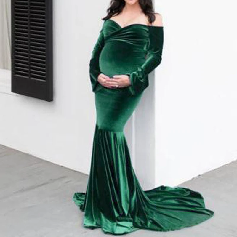 winter-long-sleeve-maternity-photography-dresses-golden-velvet-pregnancy-dress-v-neck-pregnant-woman-party-clothing-s-m-l-xl