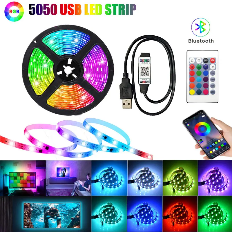 

Bluetooth USB Led Strips DC 5V Lights RGB 5050 Led Lighting Lamp Light Phone APP Control For TikTok Light TV BackLight Party