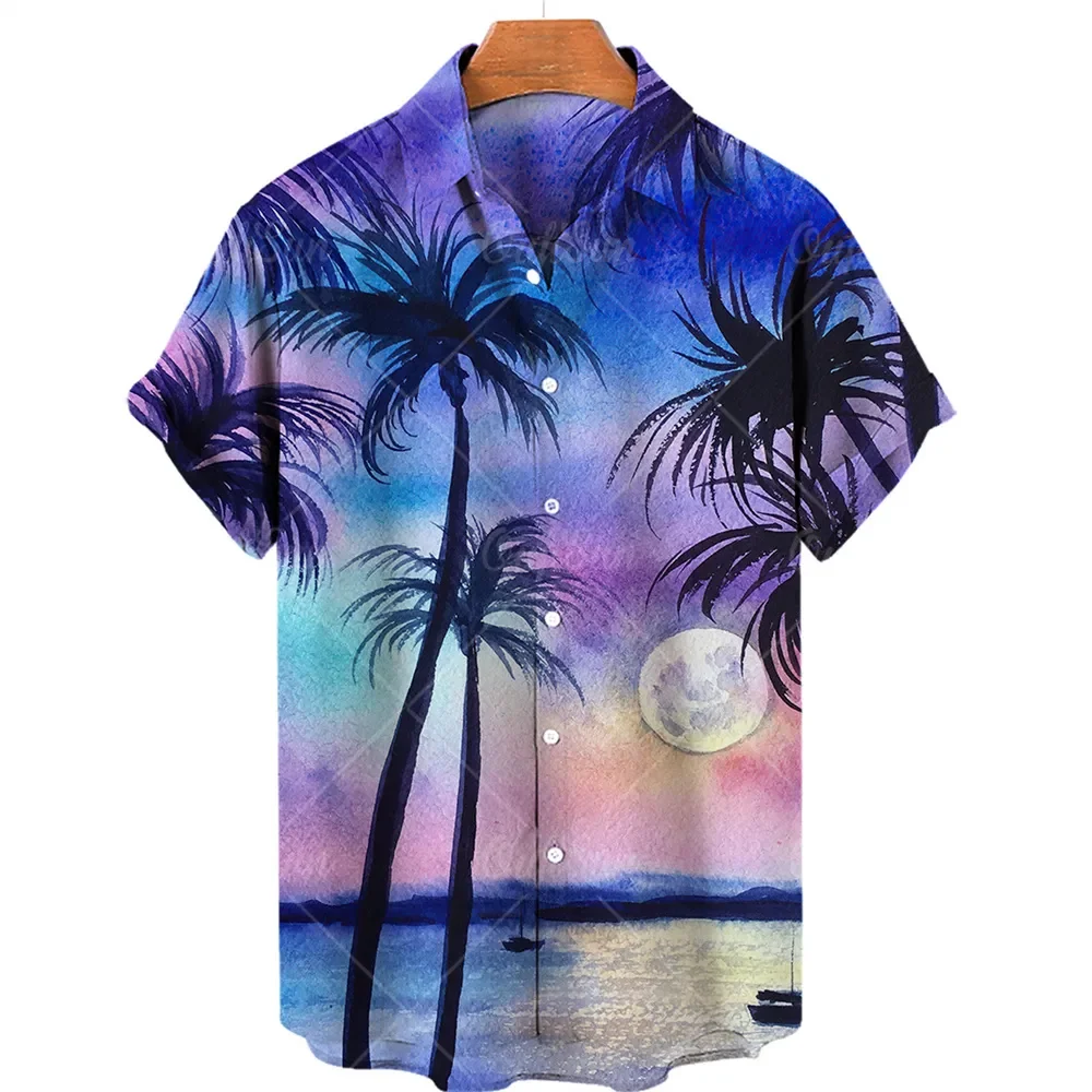 

Hawaiian Shirt For Men Summer Coconut Tree 3D Print Beach Short-sleeved Fashion Breathable Man Clothing Colorful Unisex Camicias