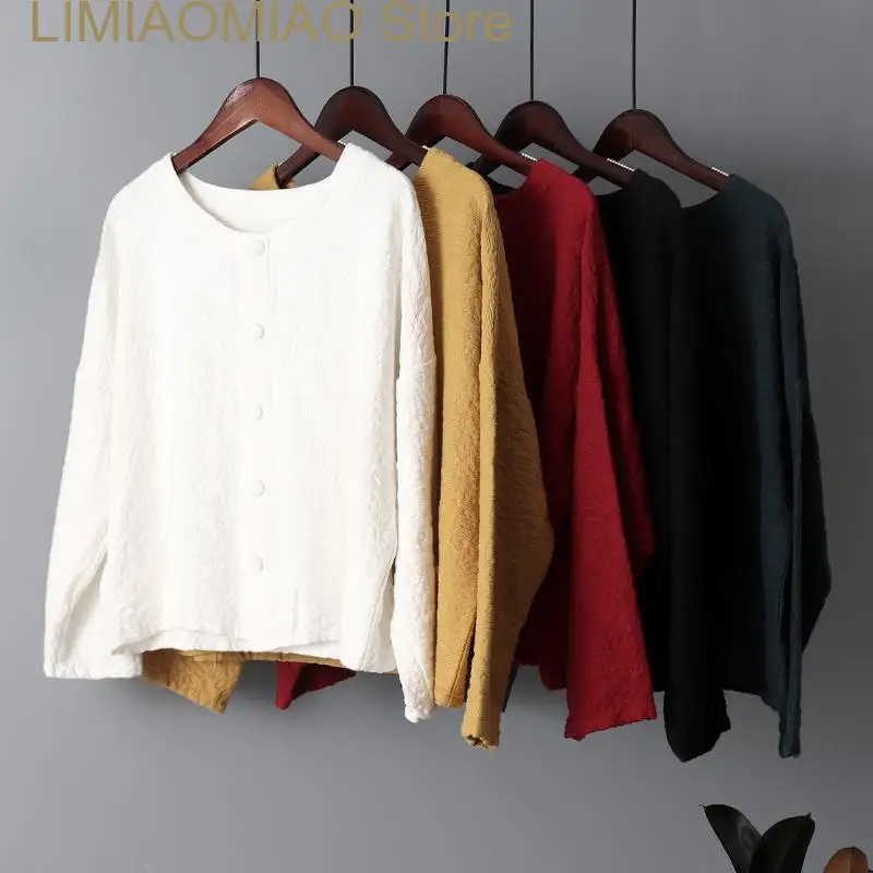New Cotton Round Neck Single Breasted Long Sleeve Women's Jacket Spring Korean Casual Fashion Pocket Coat Short Jackets Woman